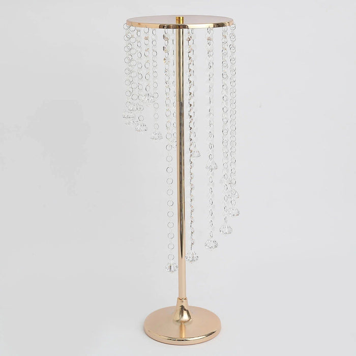 2 Metal 24" Flower Stand Table Centerpiece with Spiral Hanging Beads - Gold CHDLR_068_24_GOLD