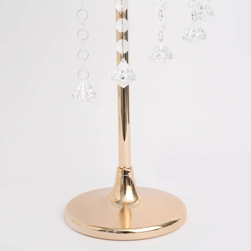 2 Metal 24" Flower Stand Table Centerpiece with Spiral Hanging Beads - Gold CHDLR_068_24_GOLD