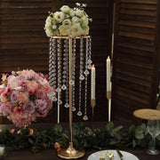 2 Metal 24" Flower Stand Table Centerpiece with Spiral Hanging Beads - Gold CHDLR_068_24_GOLD