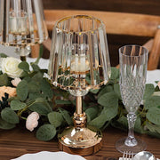 2 Metal Pillar Votive Candle Holders with Crystal Lamp Shade - Gold CHDLR_CAND_036_11_GOLD