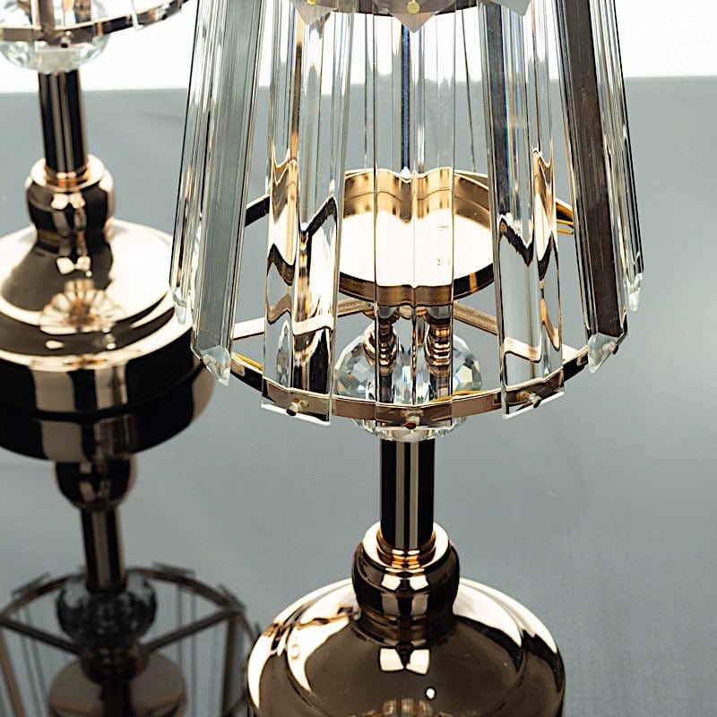 2 Metal Pillar Votive Candle Holders with Crystal Lamp Shade - Gold CHDLR_CAND_036_11_GOLD