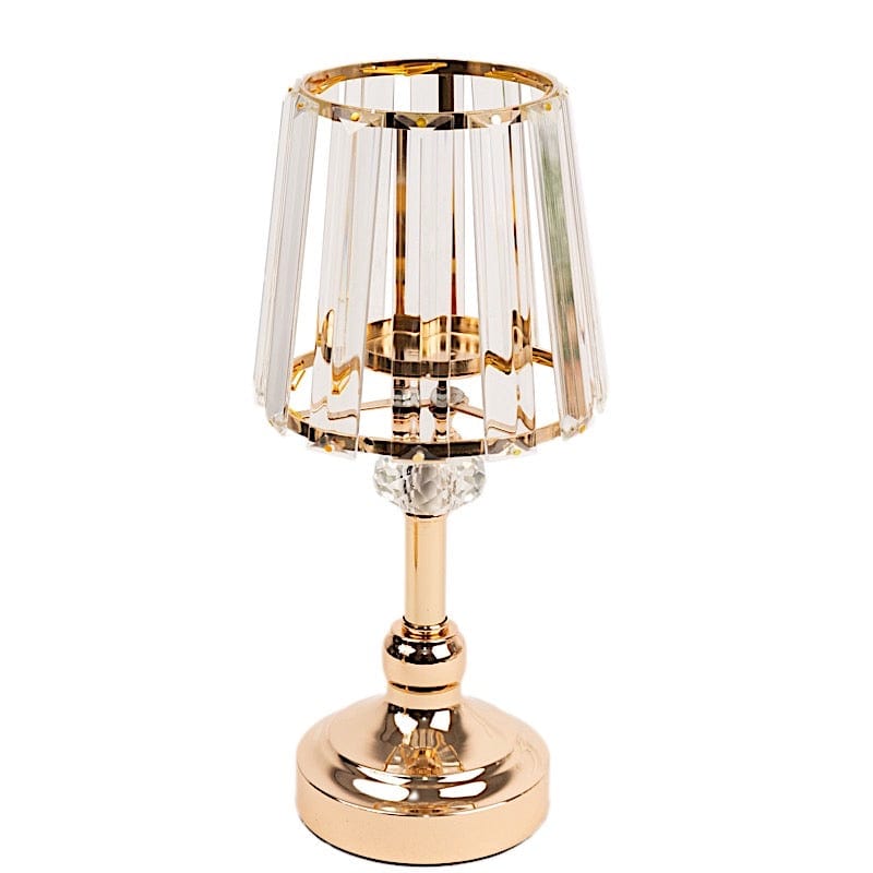 2 Metal Pillar Votive Candle Holders with Crystal Lamp Shade - Gold CHDLR_CAND_036_11_GOLD