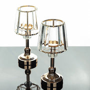 2 Metal Pillar Votive Candle Holders with Crystal Lamp Shade - Gold CHDLR_CAND_036_11_GOLD