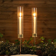2 Metal Taper Candlestick Holder with Glass Centerpieces