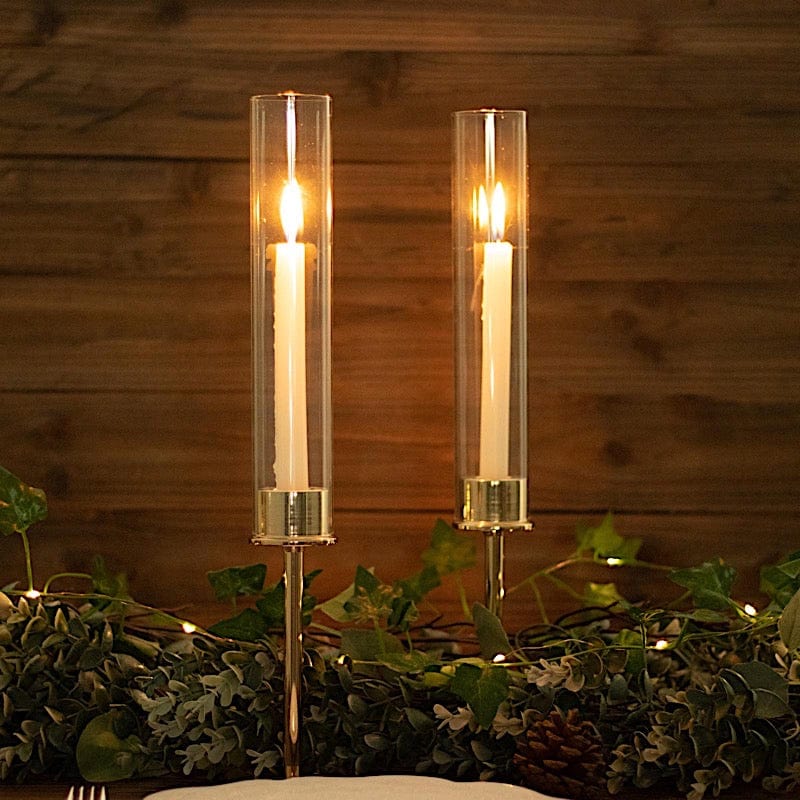 2 Metal Taper Candlestick Holder with Glass Centerpieces