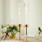 2 Metal Taper Candlestick Holder with Glass Centerpieces