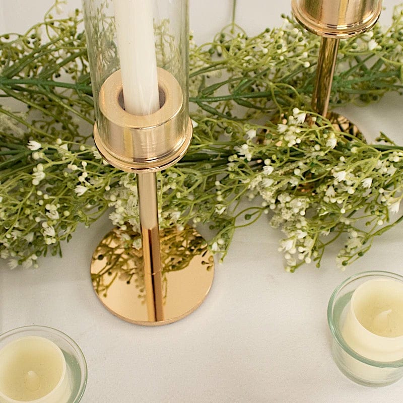 2 Metal Taper Candlestick Holder with Glass Centerpieces