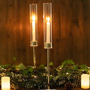2 Metal Taper Candlestick Holder with Glass Centerpieces