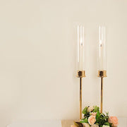 2 Metal Taper Candlestick Holder with Glass Centerpieces