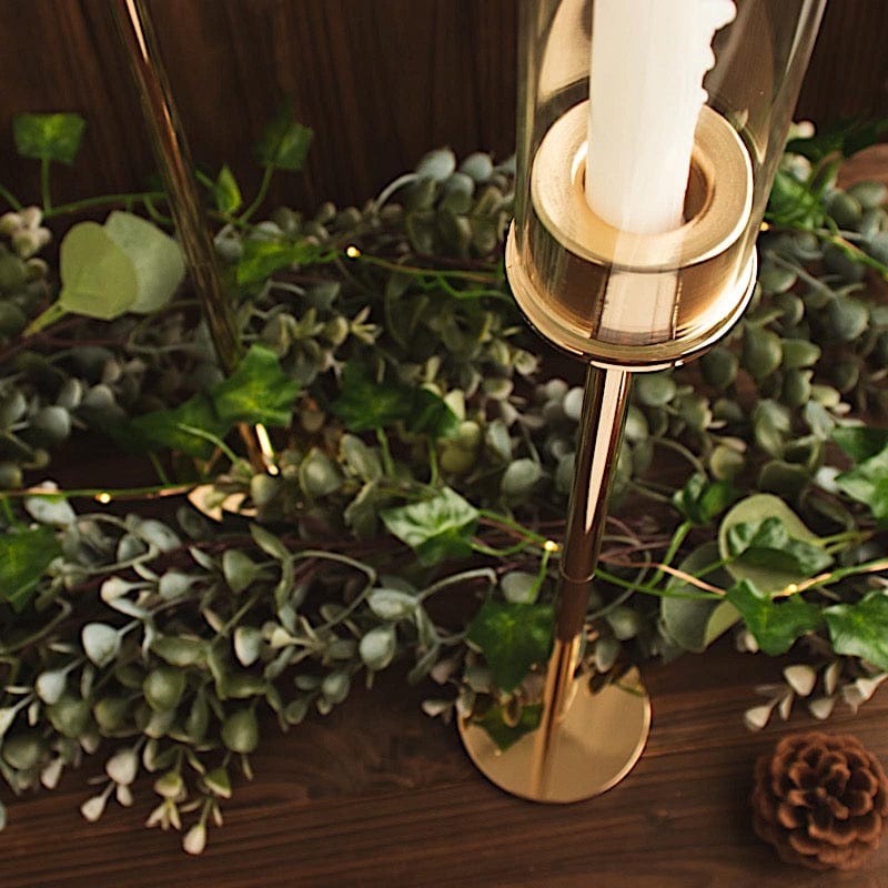 2 Metal Taper Candlestick Holder with Glass Centerpieces