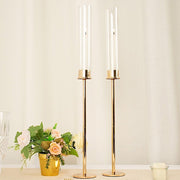 2 Metal Taper Candlestick Holder with Glass Centerpieces