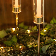 2 Metal Taper Candlestick Holder with Glass Centerpieces