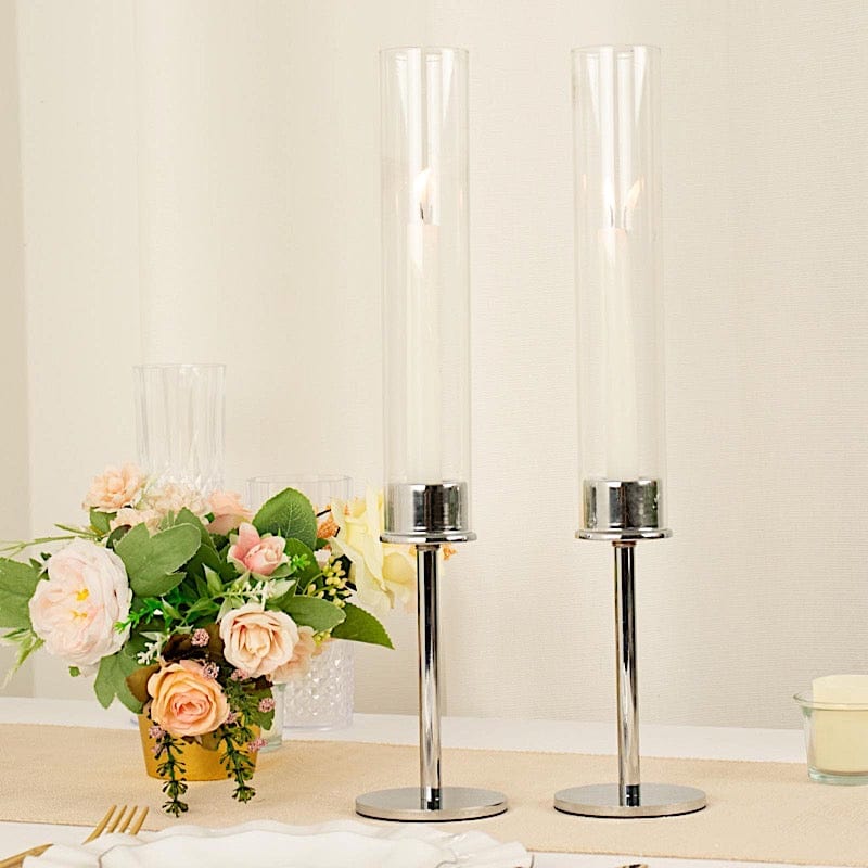 2 Metal Taper Candlestick Holder with Glass Centerpieces