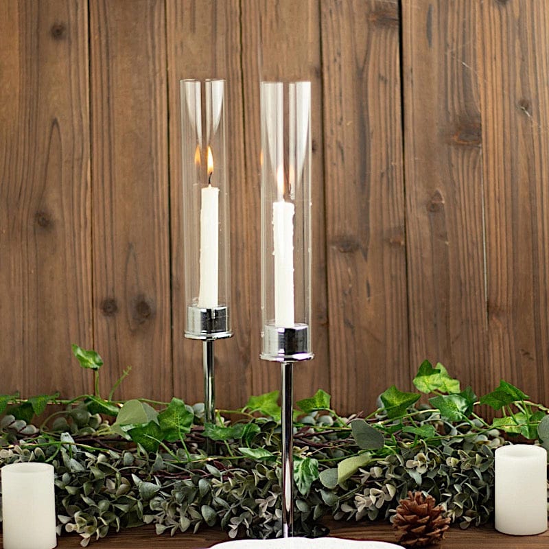 2 Metal Taper Candlestick Holder with Glass Centerpieces