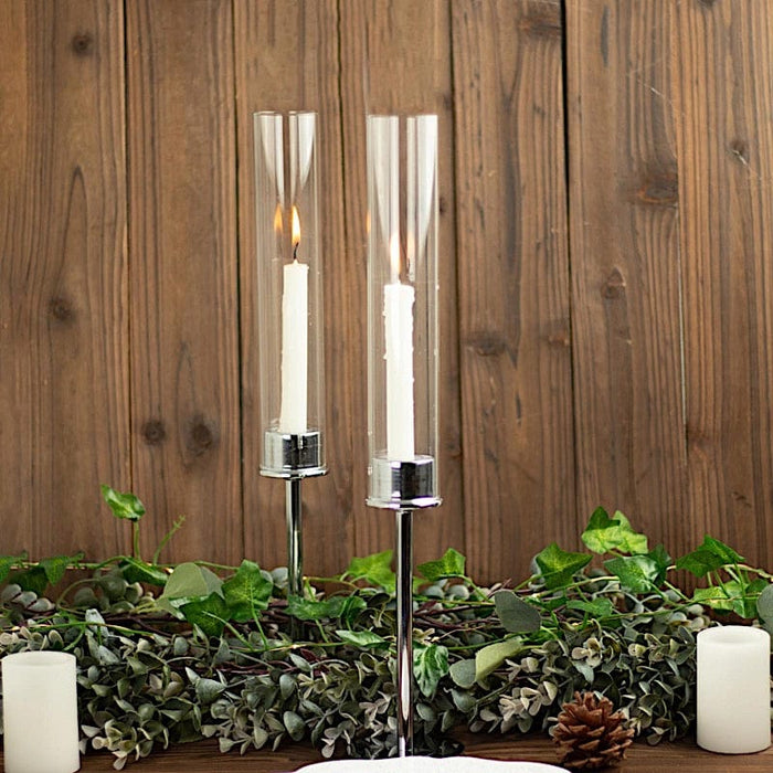 2 Metal Taper Candlestick Holder with Glass Centerpieces