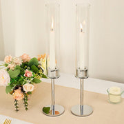 2 Metal Taper Candlestick Holder with Glass Centerpieces
