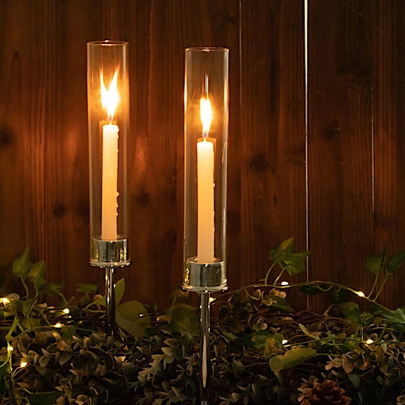 2 Metal Taper Candlestick Holder with Glass Centerpieces