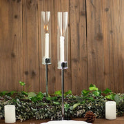 2 Metal Taper Candlestick Holder with Glass Centerpieces