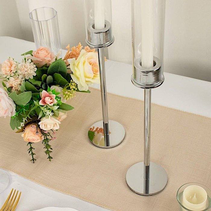 2 Metal Taper Candlestick Holder with Glass Centerpieces