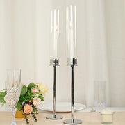 2 Metal Taper Candlestick Holder with Glass Centerpieces