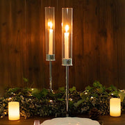 2 Metal Taper Candlestick Holder with Glass Centerpieces