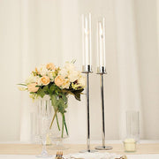 2 Metal Taper Candlestick Holder with Glass Centerpieces