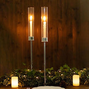 2 Metal Taper Candlestick Holder with Glass Centerpieces