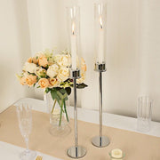 2 Metal Taper Candlestick Holder with Glass Centerpieces
