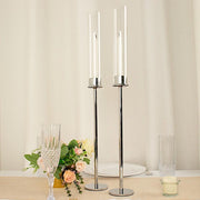 2 Metal Taper Candlestick Holder with Glass Centerpieces