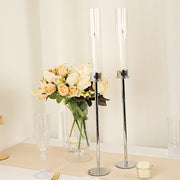 2 Metal Taper Candlestick Holder with Glass Centerpieces