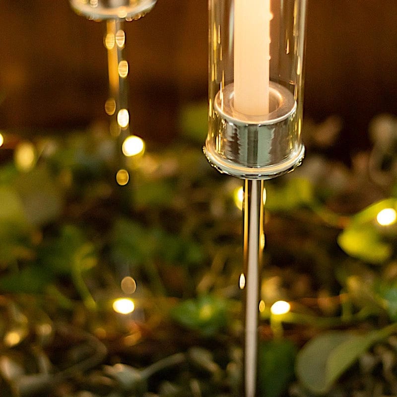 2 Metal Taper Candlestick Holder with Glass Centerpieces