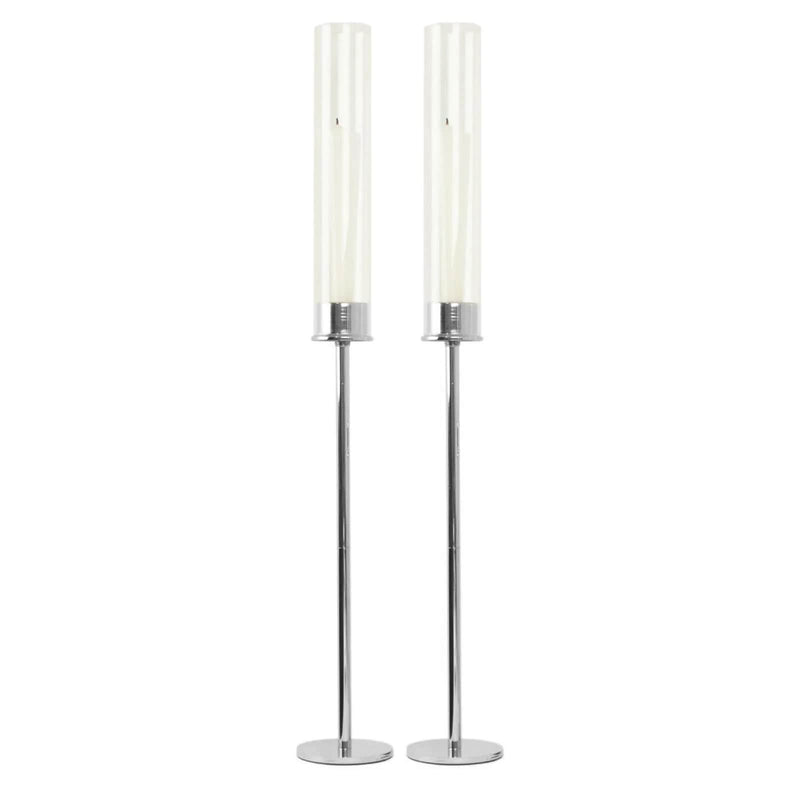 2 Metal Taper Candlestick Holder with Glass Centerpieces