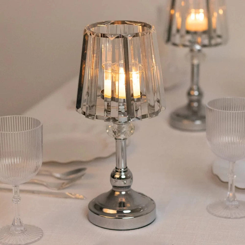 2 Metal Votive Candle Holders with Crystal Glass Lamp Shade
