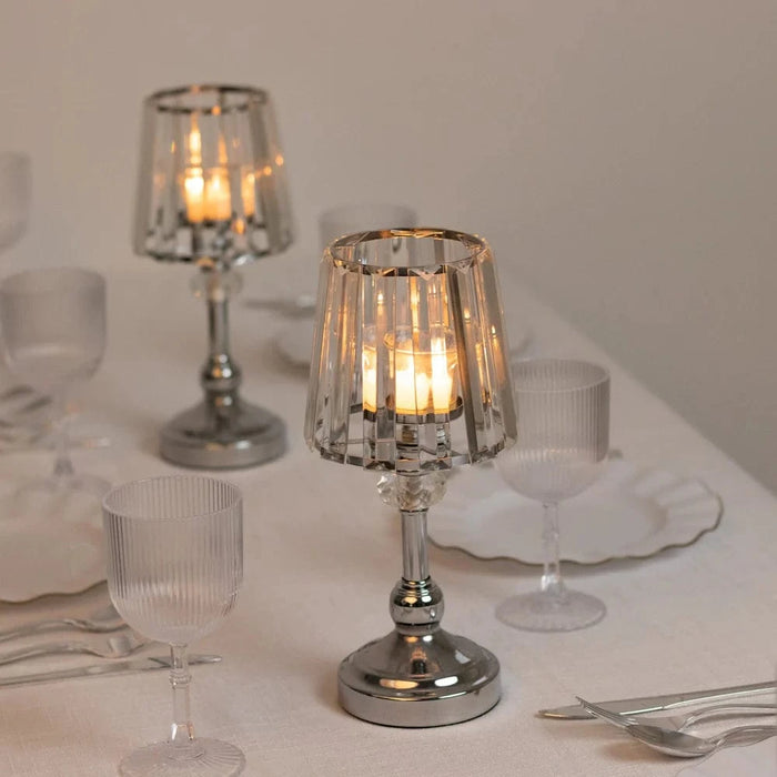 2 Metal Votive Candle Holders with Crystal Glass Lamp Shade