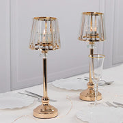 2 Metal Votive Candle Holders with Crystal Glass Lamp Shade - Gold and Clear