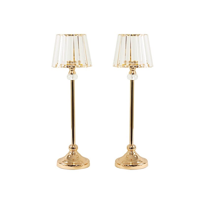 2 Metal Votive Candle Holders with Crystal Glass Lamp Shade - Gold and Clear CHDLR_CAND_036_25_GOLD