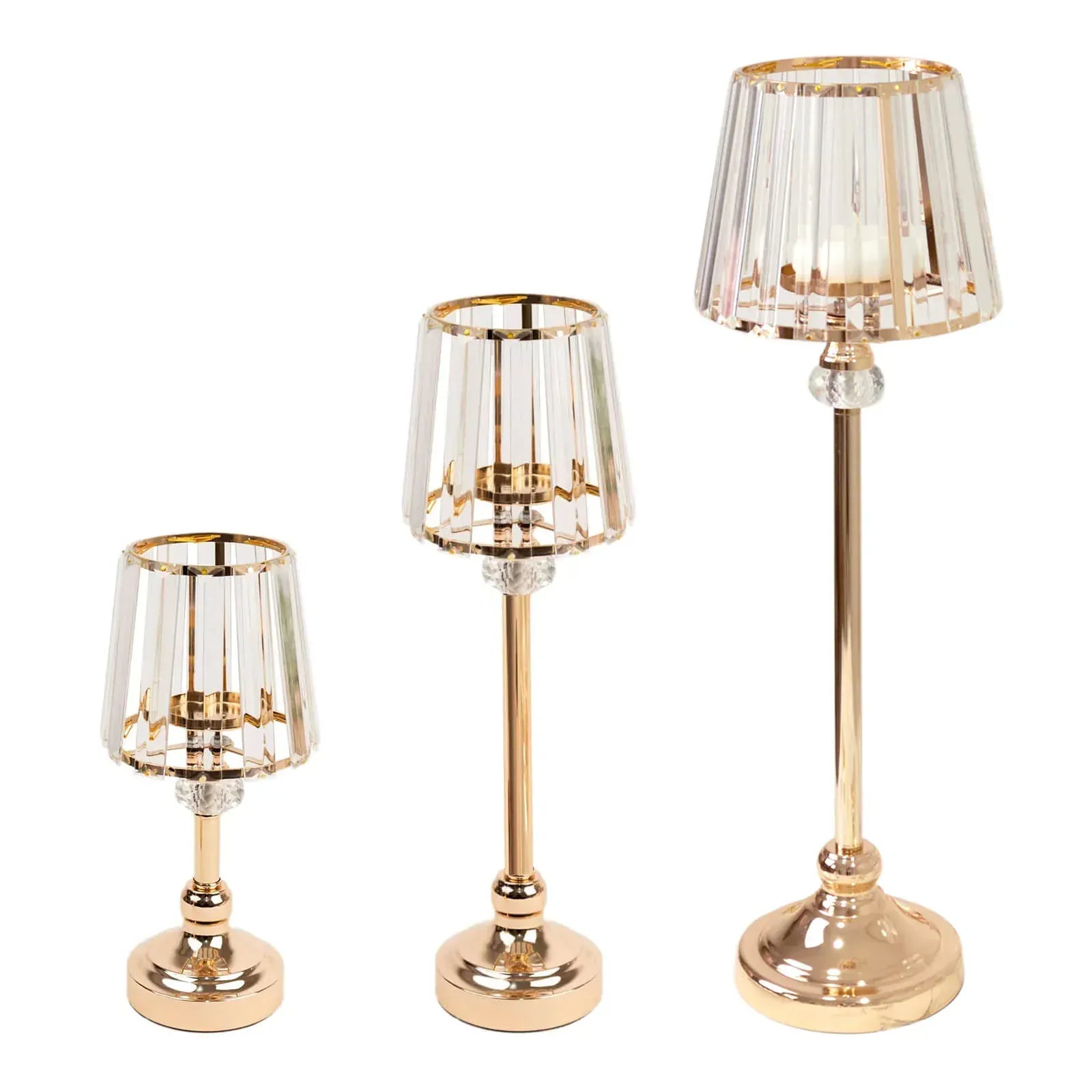 2 Metal Votive Candle Holders with Crystal Glass Lamp Shade - Gold and Clear CHDLR_CAND_036_25_GOLD