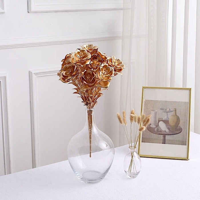 2 Metallic 17" Artificial Rose Bloomed Flower Bouquet - Gold ARTI_METLIC22_GOLD