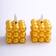 2 Metallic 2" Bubble Cube Flameless LED Candles Decorative Centerpieces - Gold LED_CAND_PLP12_2_GOLD
