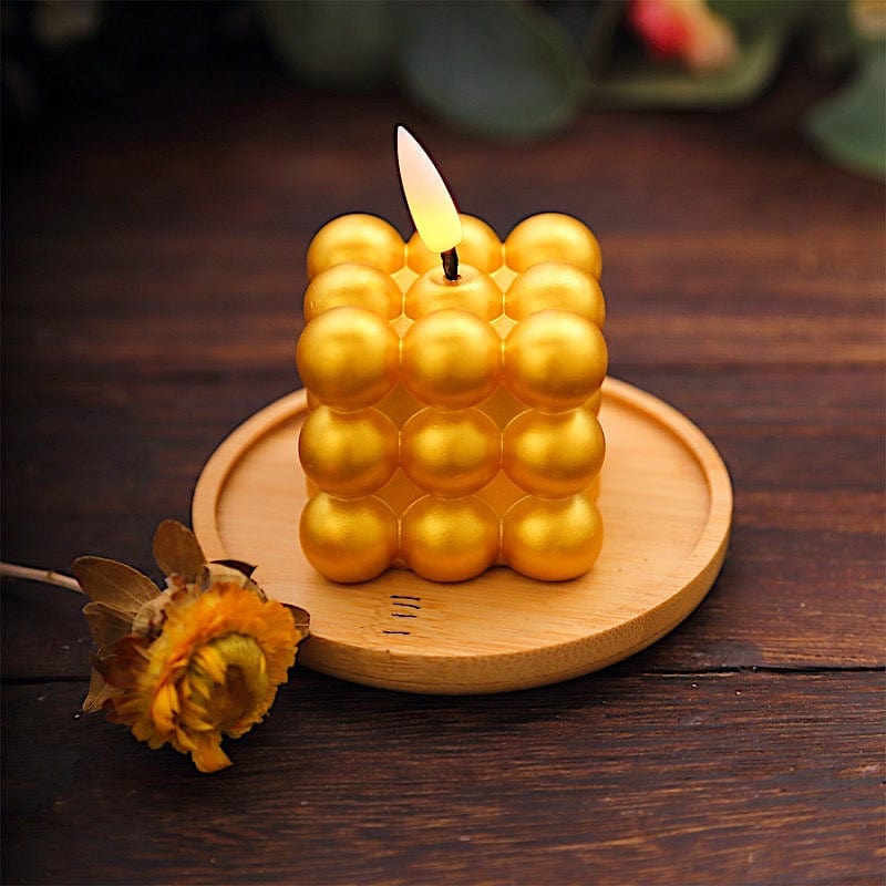 2 Metallic 2" Bubble Cube Flameless LED Candles Decorative Centerpieces - Gold LED_CAND_PLP12_2_GOLD
