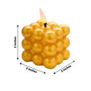 2 Metallic 2" Bubble Cube Flameless LED Candles Decorative Centerpieces - Gold LED_CAND_PLP12_2_GOLD