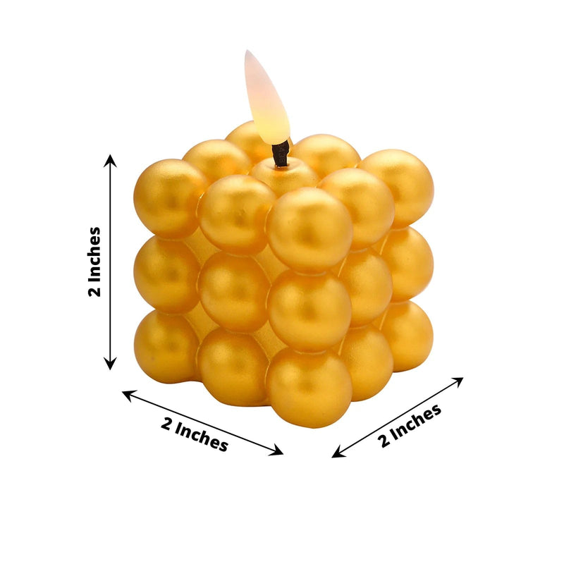 2 Metallic 2" Bubble Cube Flameless LED Candles Decorative Centerpieces - Gold LED_CAND_PLP12_2_GOLD
