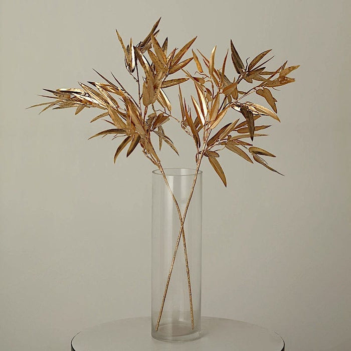 2 Metallic 33" Artificial Bamboo Leaf Branches Faux Foliage Stems - Gold ARTI_METLIC13_GOLD
