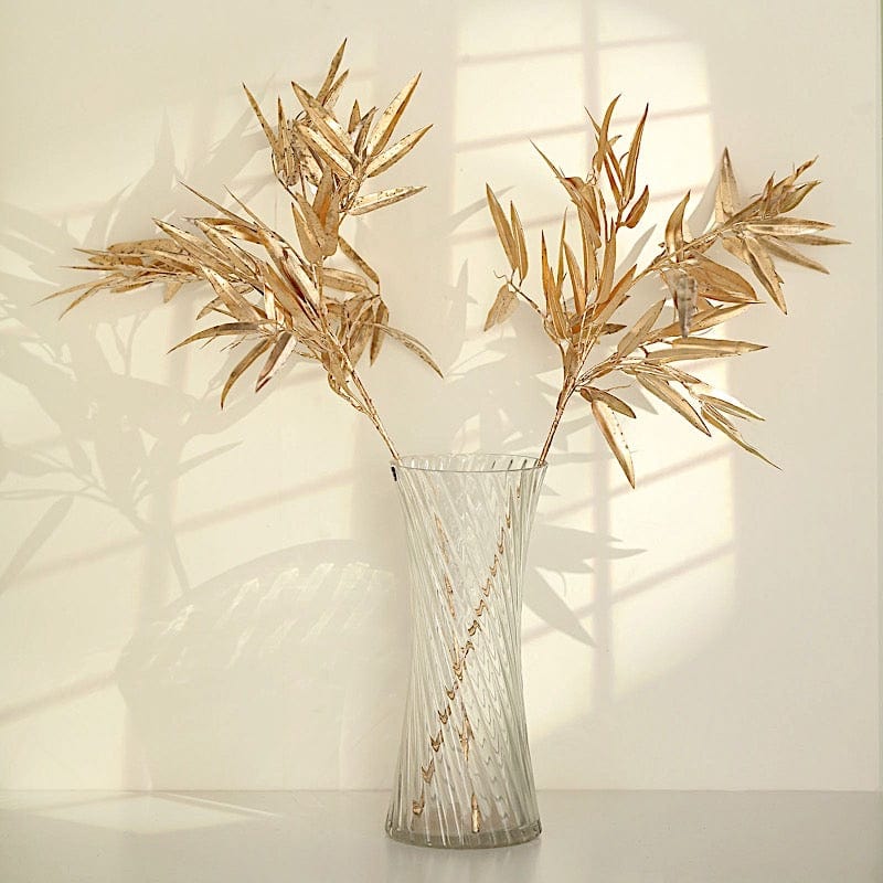 2 Metallic 33" Artificial Bamboo Leaf Branches Faux Foliage Stems - Gold ARTI_METLIC13_GOLD