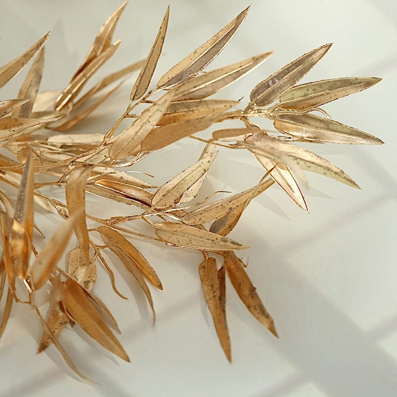 2 Metallic 33" Artificial Bamboo Leaf Branches Faux Foliage Stems - Gold ARTI_METLIC13_GOLD