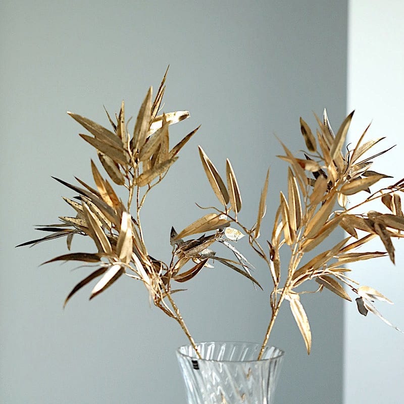 2 Metallic 33" Artificial Bamboo Leaf Branches Faux Foliage Stems - Gold ARTI_METLIC13_GOLD
