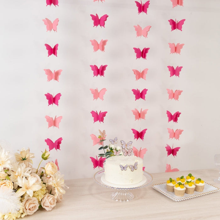 2 Metallic 9 ft 3D Paper Butterfly String Hanging Garlands