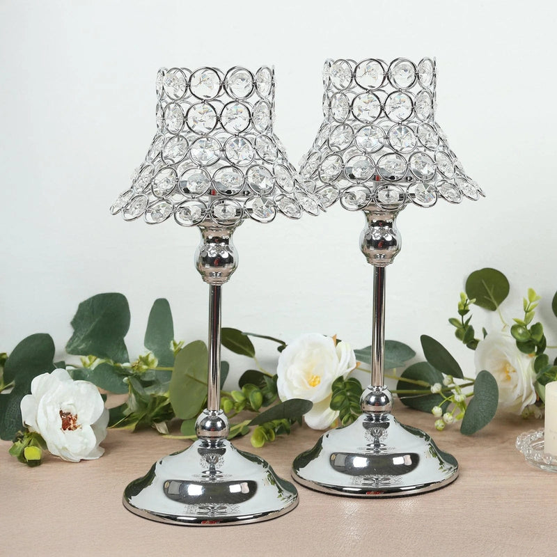 2 Pack 12" Candle Holders with Crystal Beaded Lamp Shades