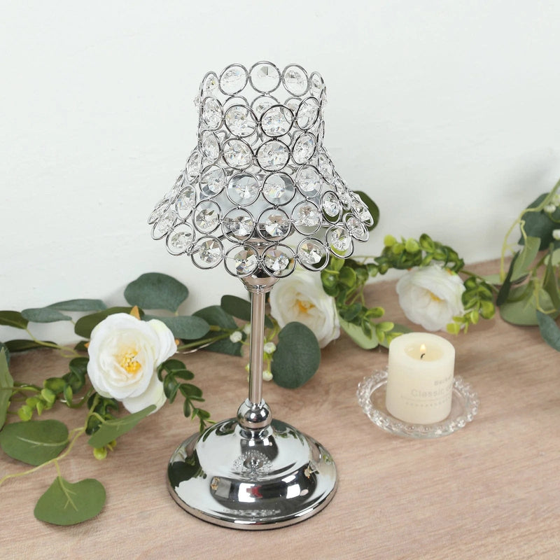 2 Pack 12" Candle Holders with Crystal Beaded Lamp Shades