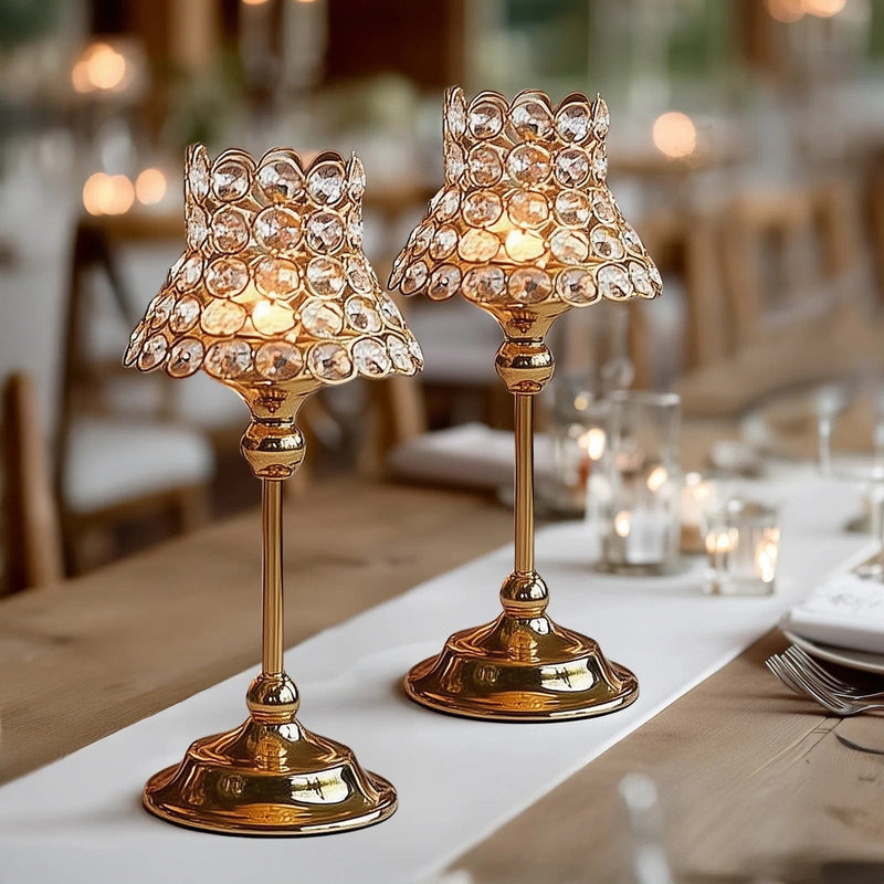 2 Pack 12" Candle Holders with Crystal Beaded Lamp Shades